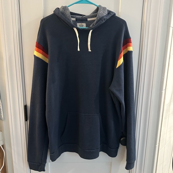 Marine Layer Banks Navy Hoodie with Colorful Stripes - Picture 1 of 3